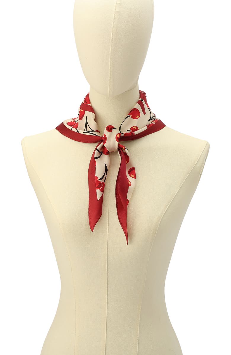 COACH Cherries Swirl Print Diamond Silk Scarf, Alternate, color, 