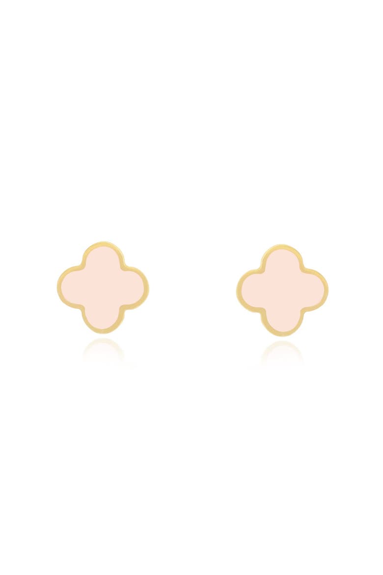 Small Pink Pearl Clover Stud Earrings, Alternate, color, Pink Pearl