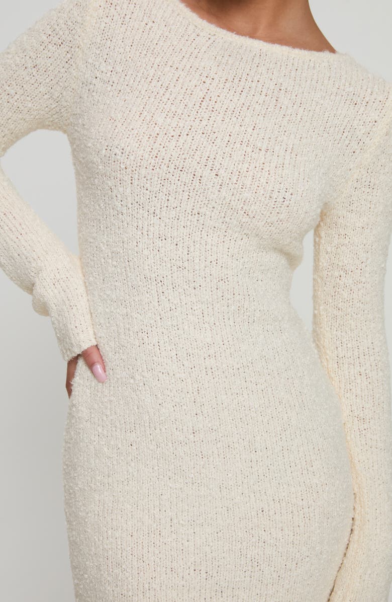 Princess Polly Cosy Up Bouclé Sheer Knit Minidress, Alternate, color, Cream