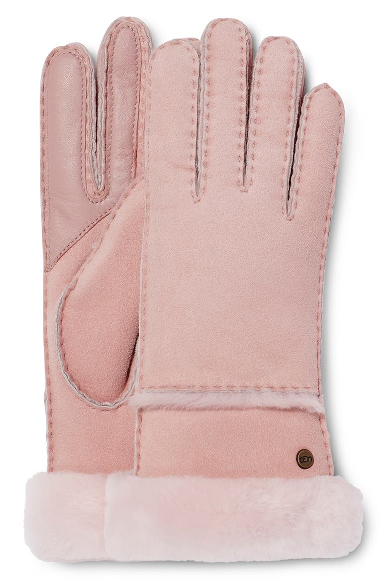 Seamed Touchscreen Compatible Genuine Shearling Gloves, Alternate, color, PINK CLOUD