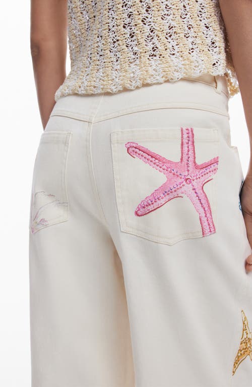 Desigual Mixed Print Jeans In White