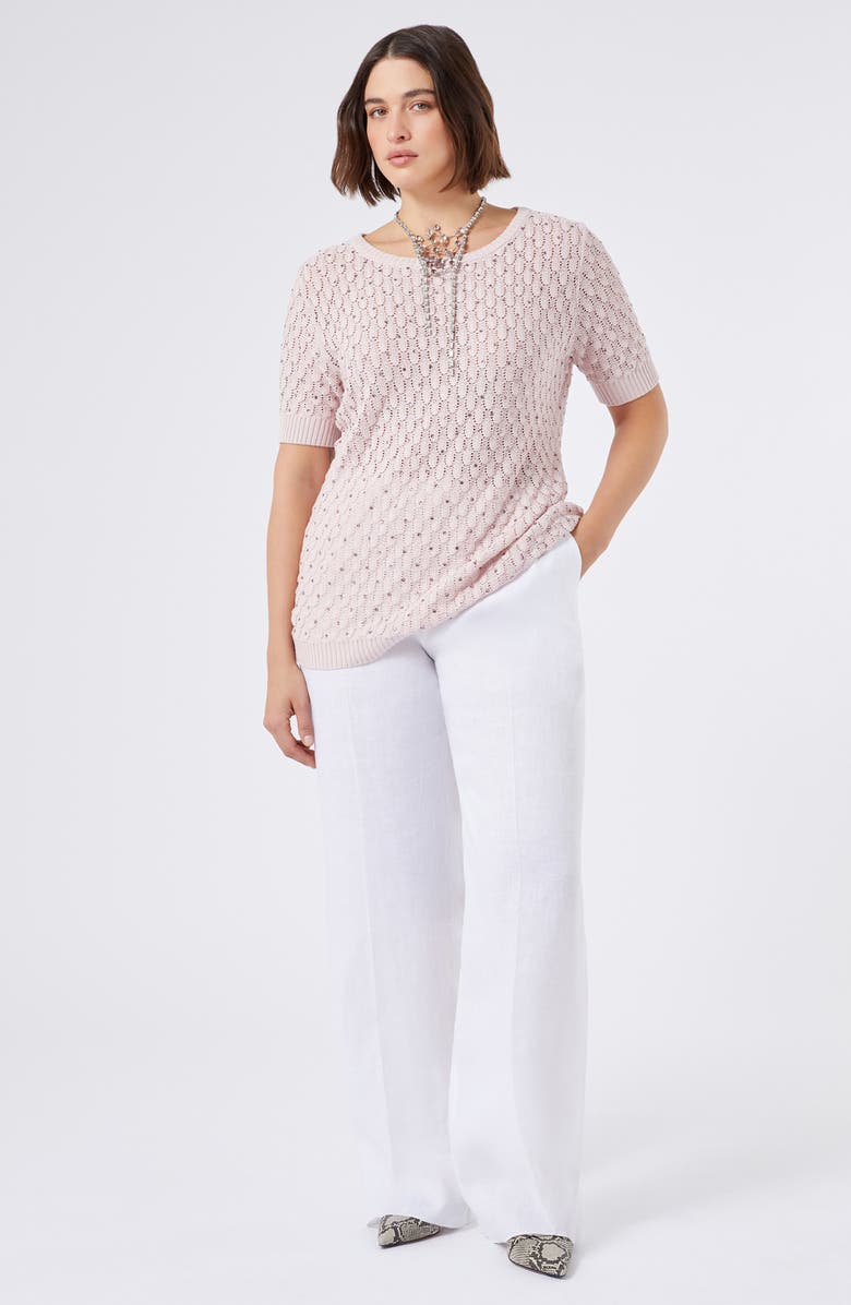 Marina Rinaldi Nerone Crystal Embellished Short Sleeve Sweater, Alternate, color, Pink