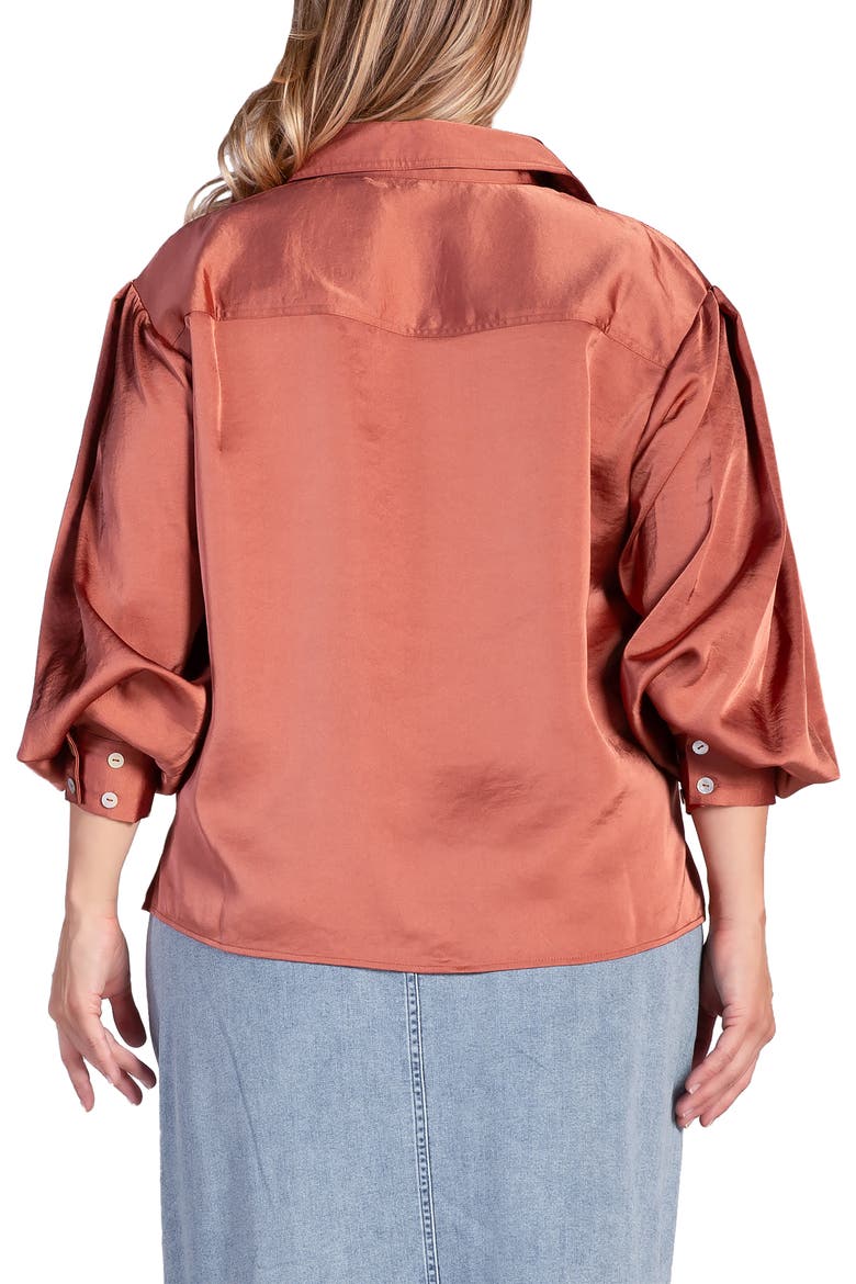 Zeal Sateen Button-Up Blouse, Alternate, color, RUST