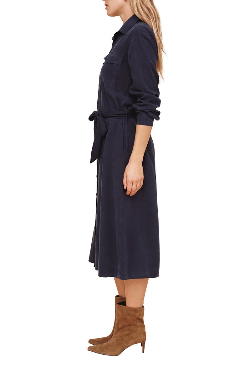 Tie Waist Long Sleeve Midi Dress, Alternate, color, ENDLESS SEA