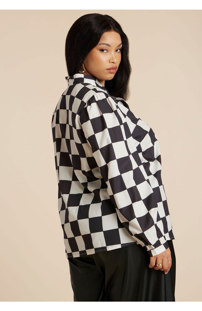 ELOQUII Printed Tie Neck Blouse, Main, color, Checkered