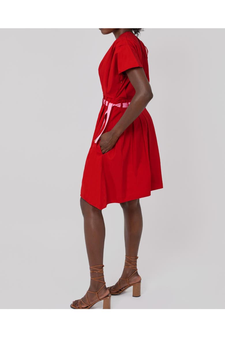 Amma Poplin Ribbon Dress, Alternate, color, Cherry Red