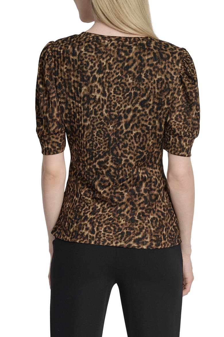 Print Ruched Puff Sleeve Top, Alternate, color, COMPACT CHEETAH