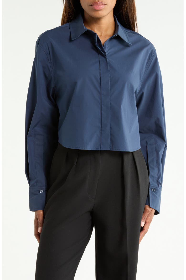 Renata Layered Cropped Button Down Shirt, Main, color, MIDNIGHT