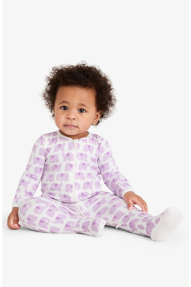 Animal Friends Organic Cotton Zip Footie, Alternate, color, LAVENDER BABY ELEPHANTS
