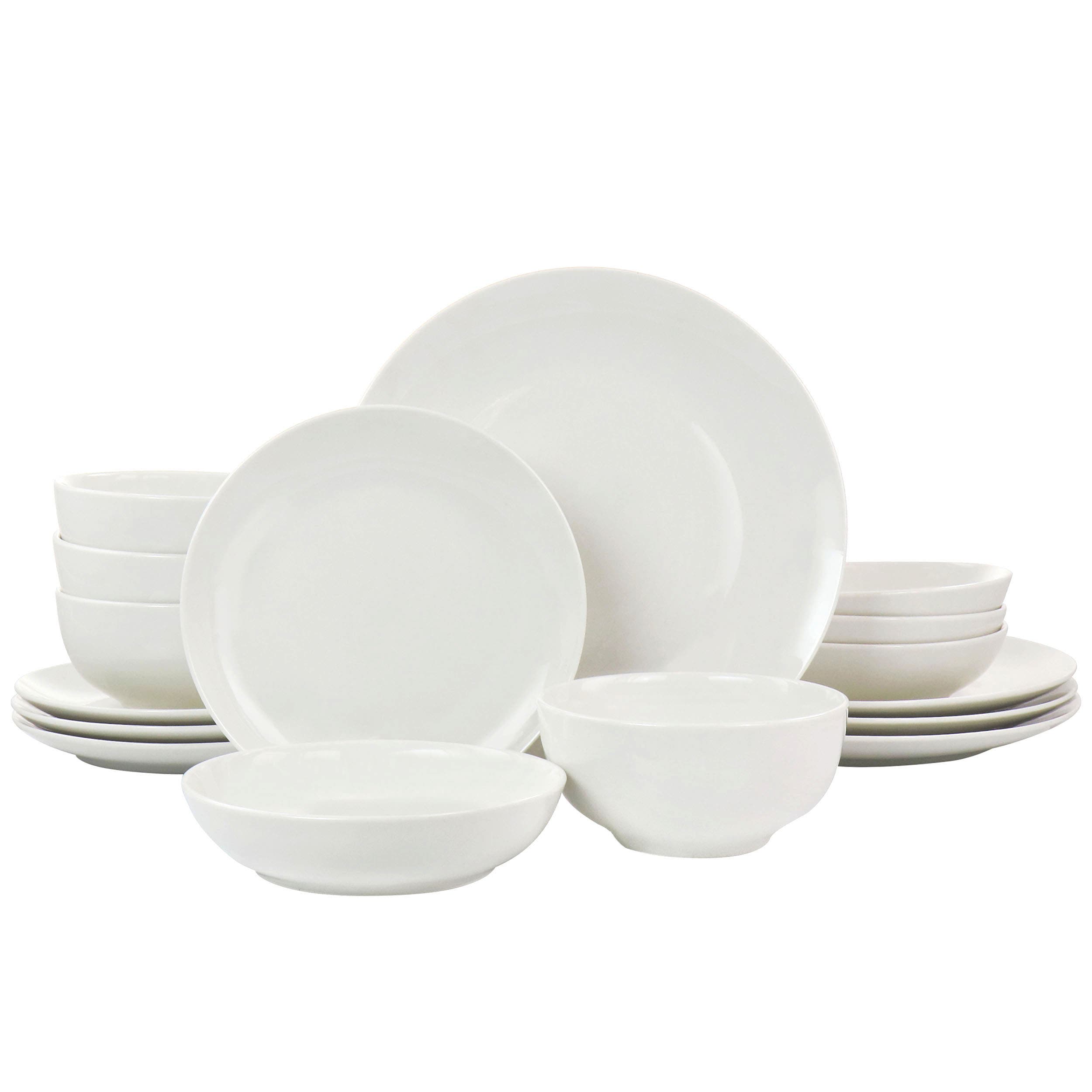 Elama Camellia 16 Piece Porcelain Double Bowl Dinnerware Set - White