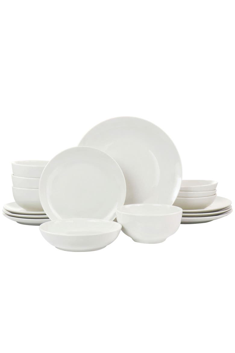 Camellia 16 Piece Porcelain Double Bowl Dinnerware Set, Main, color, White