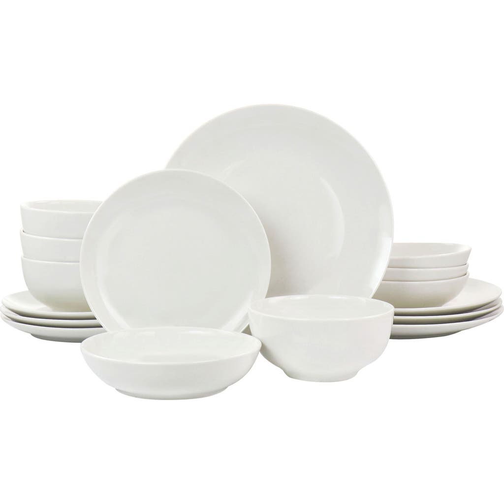 Elama Camellia 16 Piece Porcelain Double Bowl Dinnerware Set In White