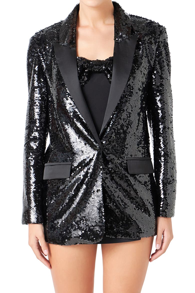 Oversize Sequin Blazer, Main, color, BLACK