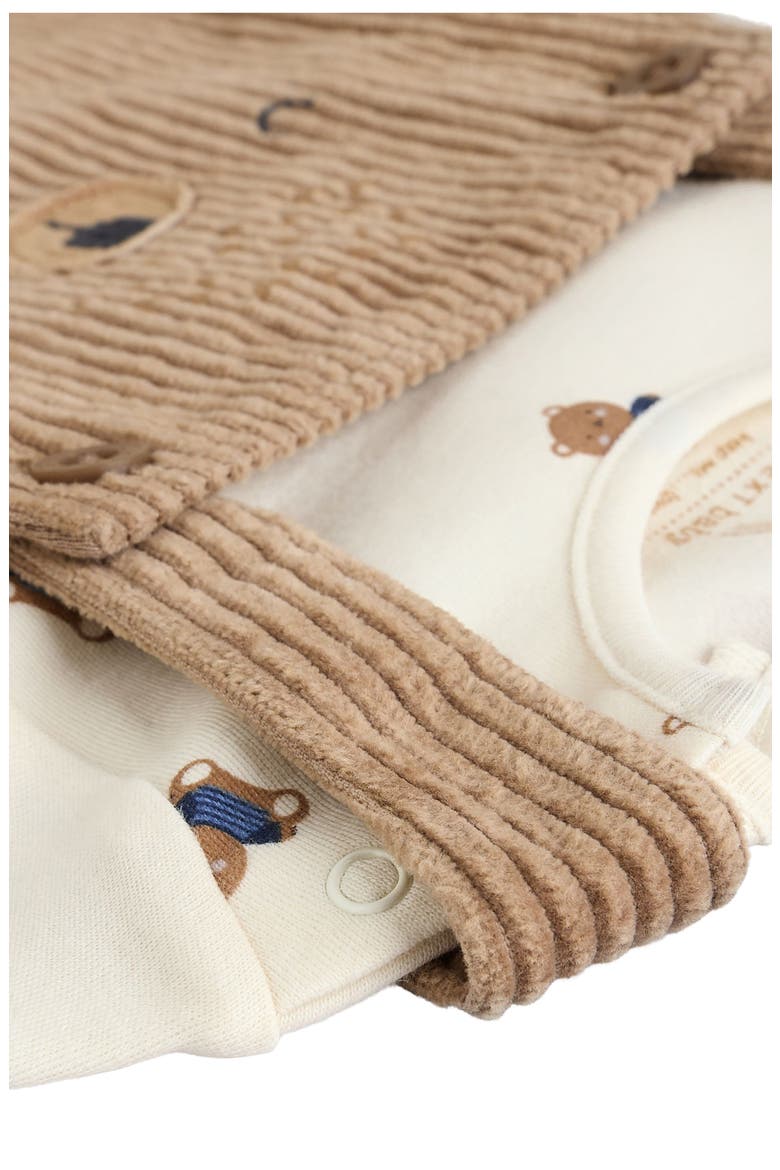 Bear Long Sleeve Bodysuit & Corduroy Overalls Set, Alternate, color, BROWN