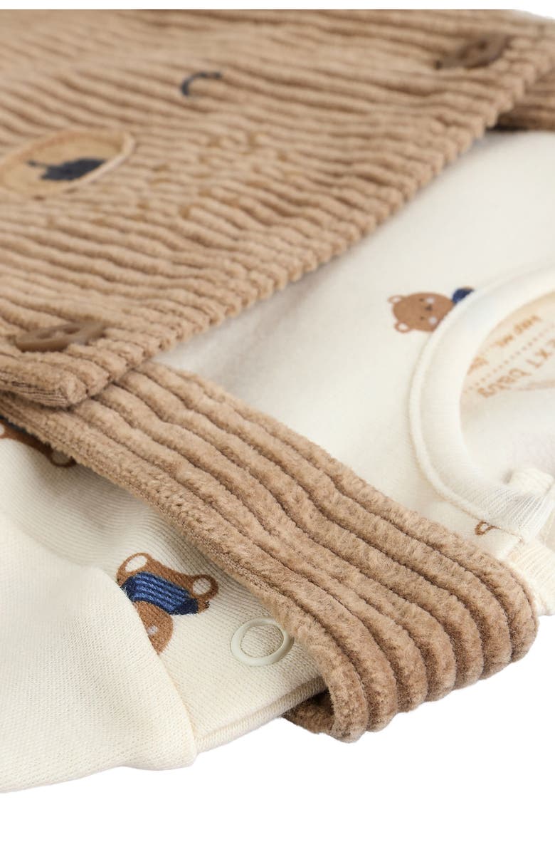 NEXT Bear Long Sleeve Bodysuit & Corduroy Overalls Set, Alternate, color, Brown