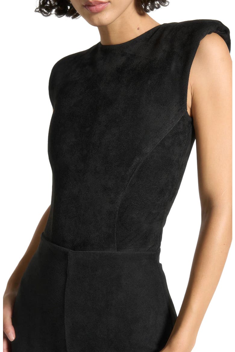 Wide Shoulder Suede Bodysuit, Alternate, color, Black