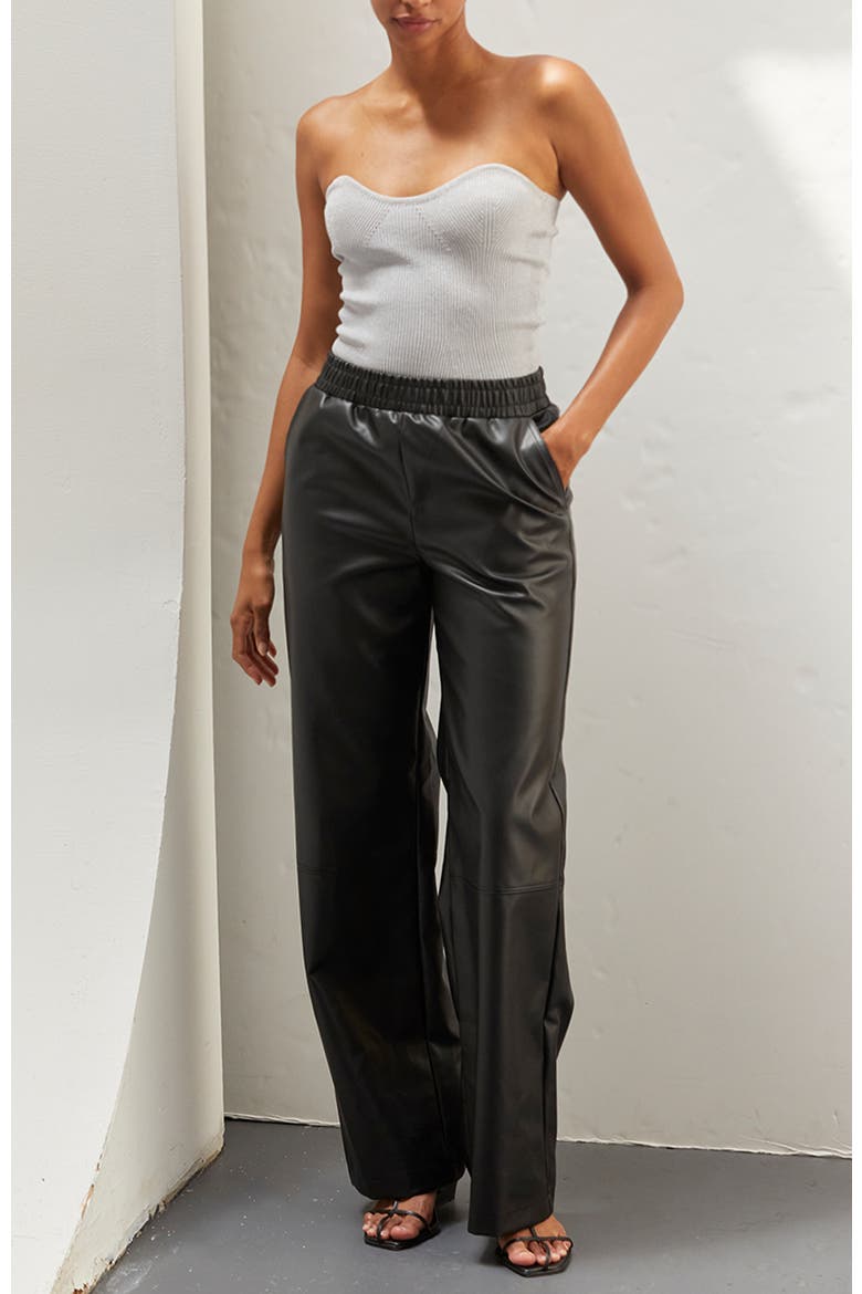 Faux Leather Straight Leg Pants, Alternate, color, Black