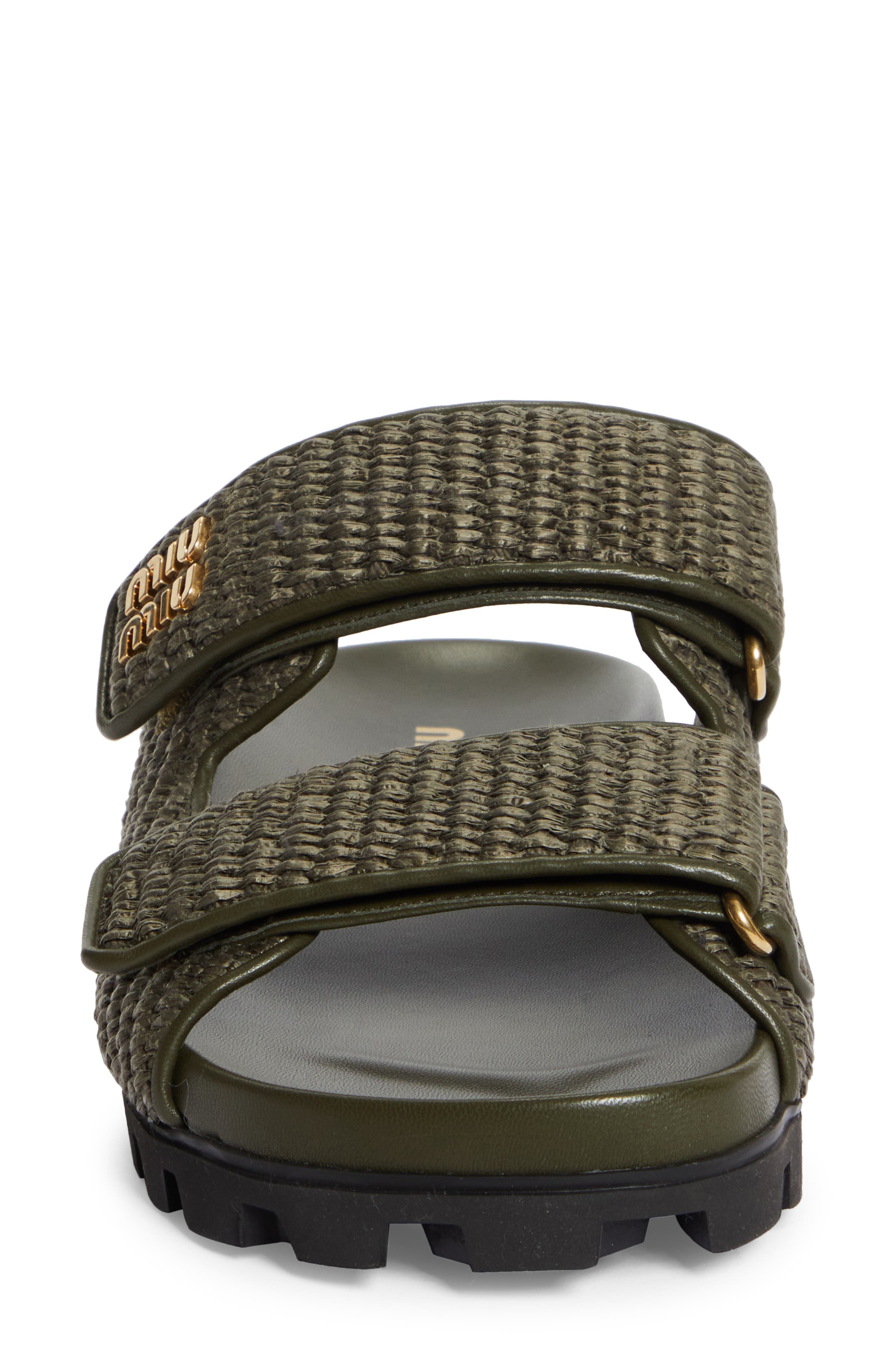Miu Miu Raffia Double Band Slide Sandal, Alternate, color, 