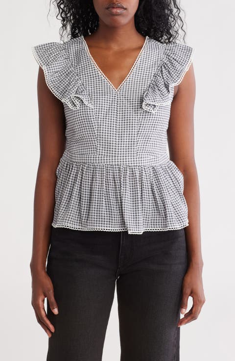 V-Neck Flutter Sleeve Peplum Top