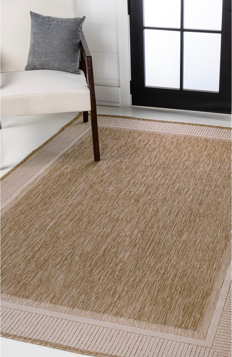 JONATHAN Y Hali Coastal Casual Wide Stripe Border Indoor/Outdoor Area Rug, Alternate, color, Beige/Cream
