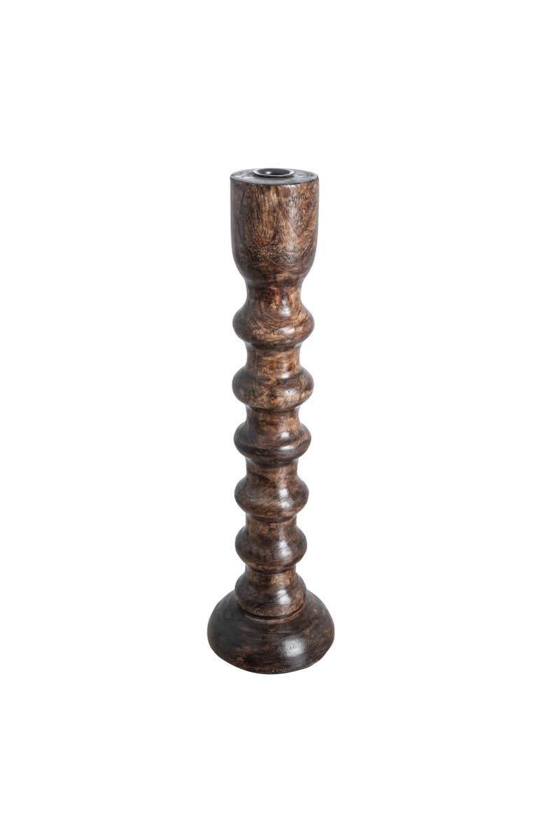 Storied Home Hand Carved Wood Taper Candle Holder, Brown, Main, color, Black