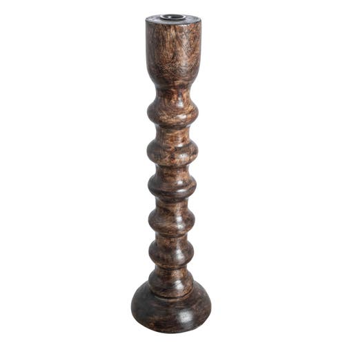 Storied Home Hand Carved Wood Taper Candle Holder, Brown