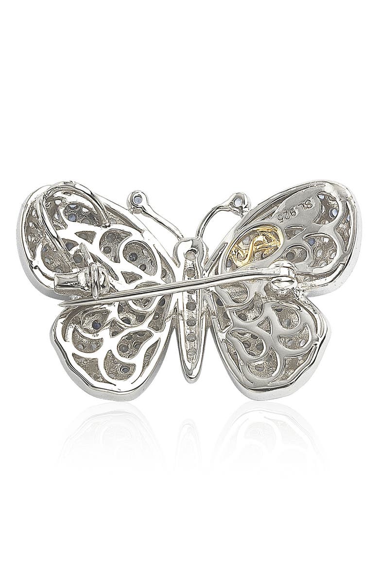 SUZY LEVIAN Sterling Silver Lab Grown White Sapphire & Blue Sapphire Butterfly Brooch Pendant Necklace, Alternate, color, Blue