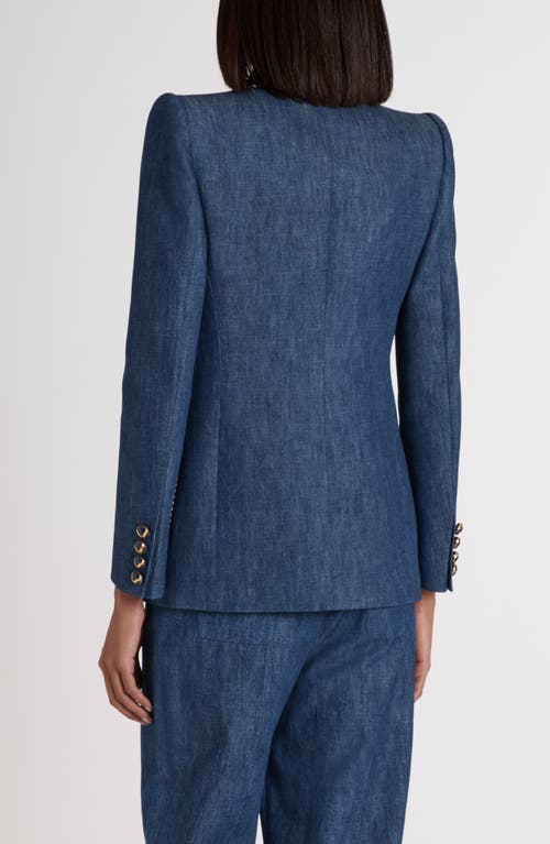 Valentino Garavani Piped Double Breasted Denim Blazer