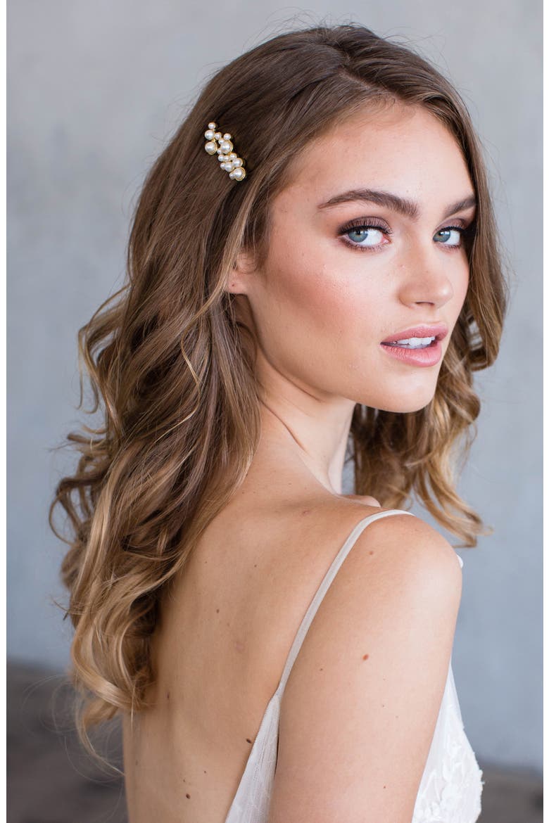 Imitation Pearl Hair Clip, Alternate, color, GOLD