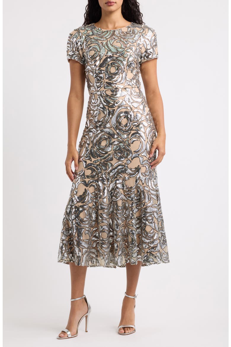 Rose Sequin Gown, Main, color, SILVER