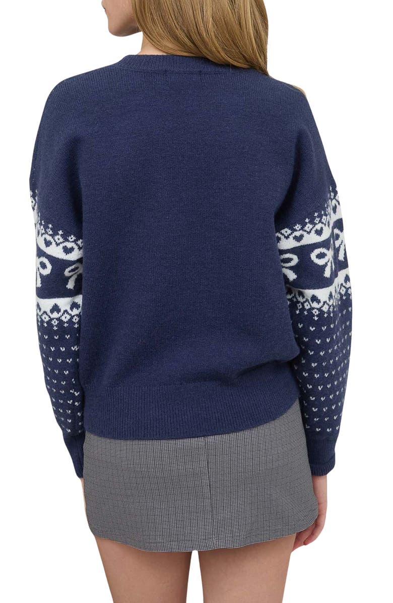 Blu Pepper Bow Crewneck Sweater, Alternate, color, Navy