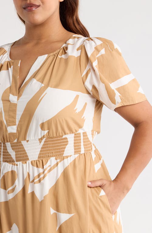Sugarlips Hazel Abstract Palmer Tiered Cotton Maxi Dress In Brown