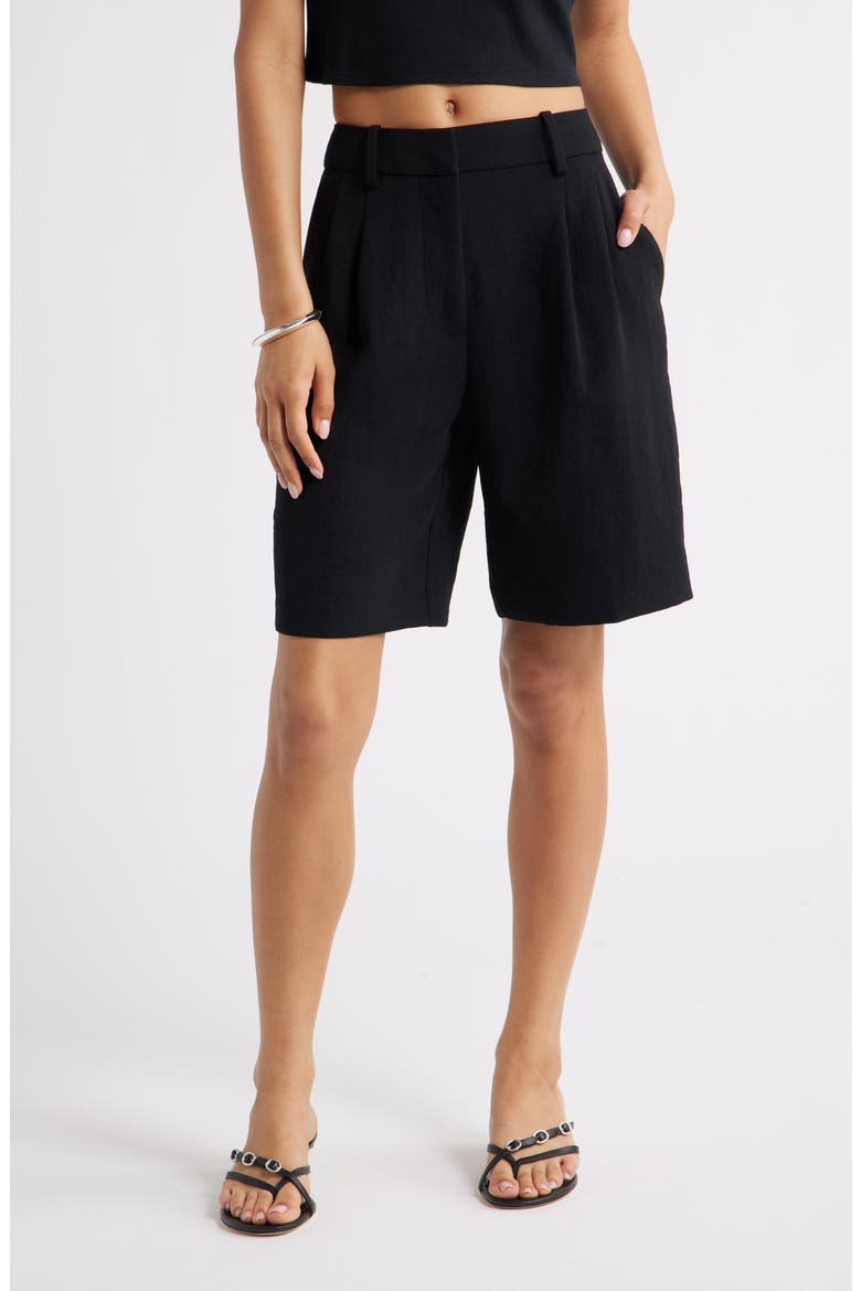 The Curator Pleated Bermuda Shorts, Main, color, BLACK
