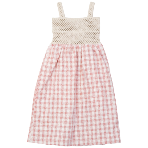 Checkered Flower Embroidery Crochet Bodice Maxi Jumper