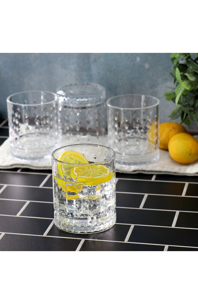 Gibson Home 4 Piece 13 Ounce Teardrop Embossed Double Old-Fashioned Glass Set, Alternate, color, Clear