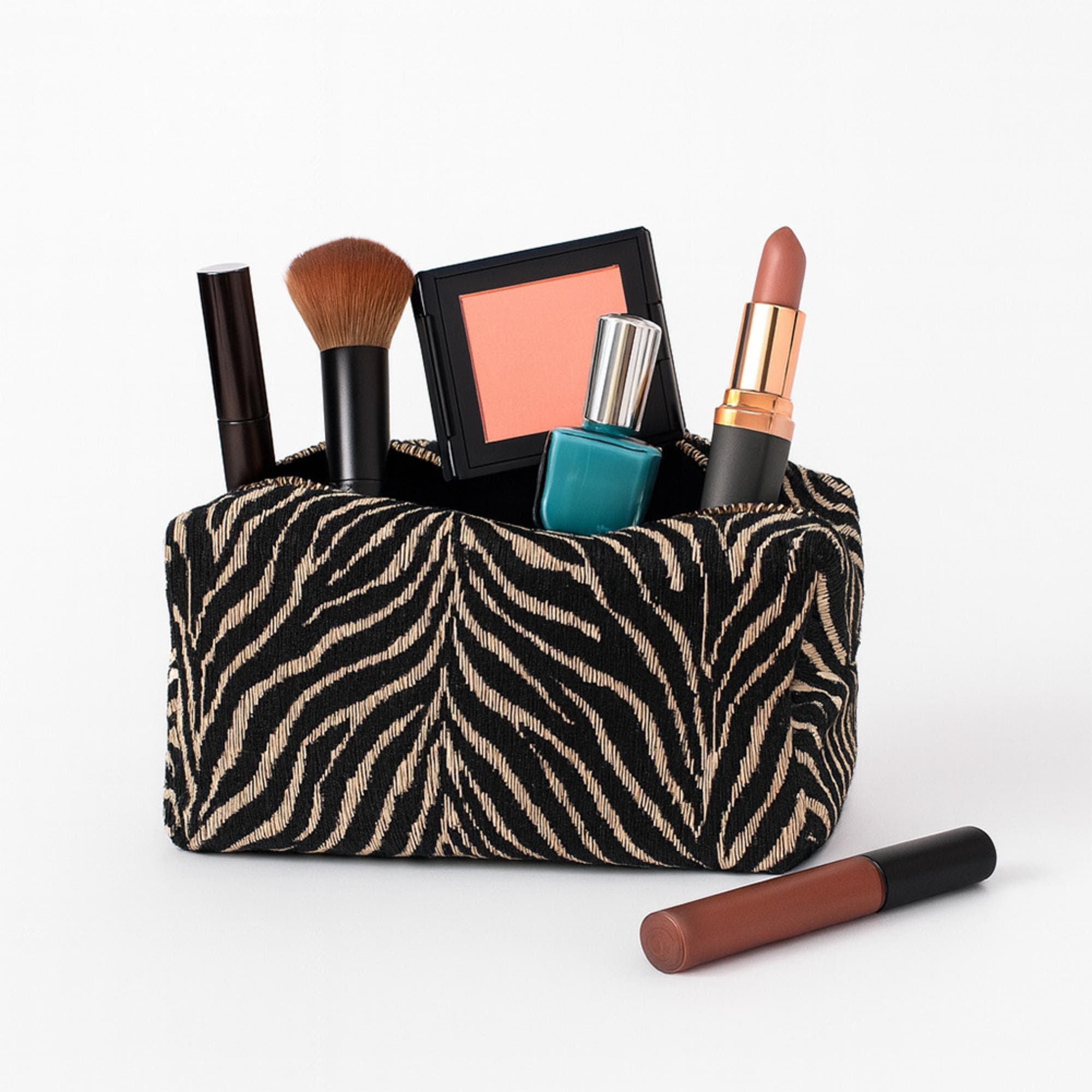 URBAN EXPRESSIONS HANDBAGS Zebrini Cosmetic & Travel Organizer Pouch, Main, color, Natural Black