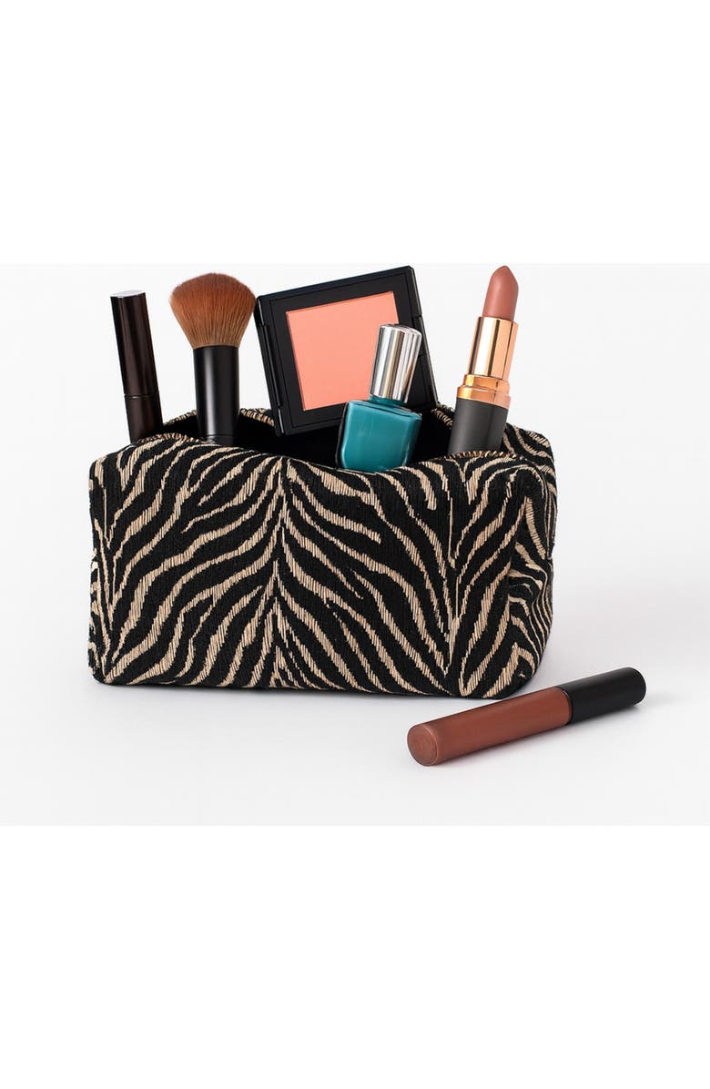 URBAN EXPRESSIONS HANDBAGS Zebrini Cosmetic & Travel Organizer Pouch, Main, color, Natural Black