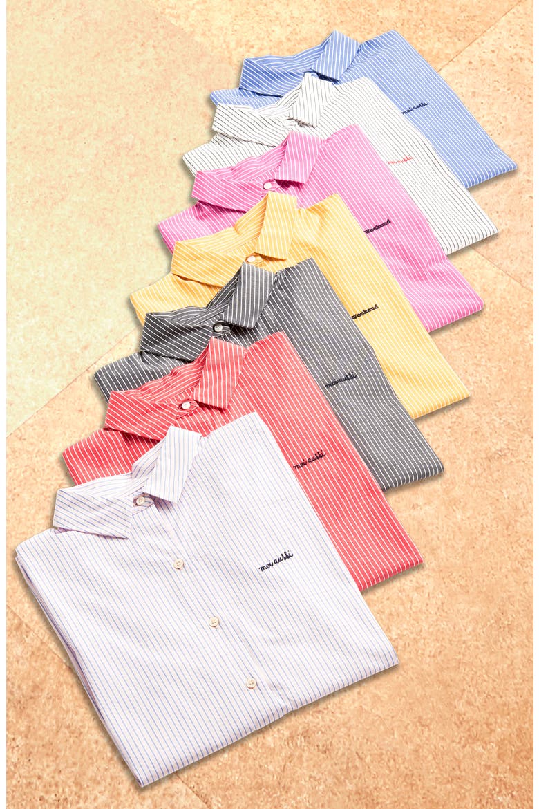 Preppy Embroidered Stripe Shirt, Alternate, color, ULTRA WHITE