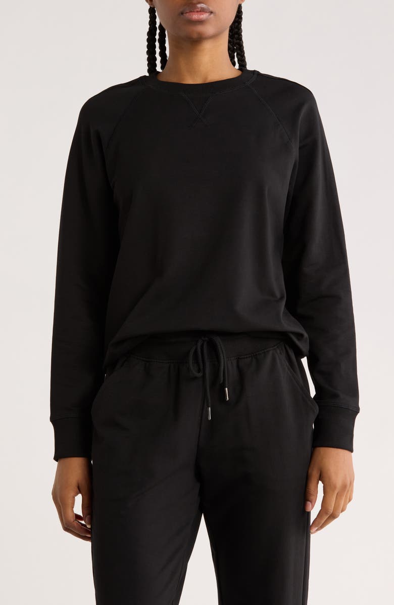 90 DEGREE BY REFLEX Everyday French Terry Raglan Sleeve Sweatshirt, Main, color, Black