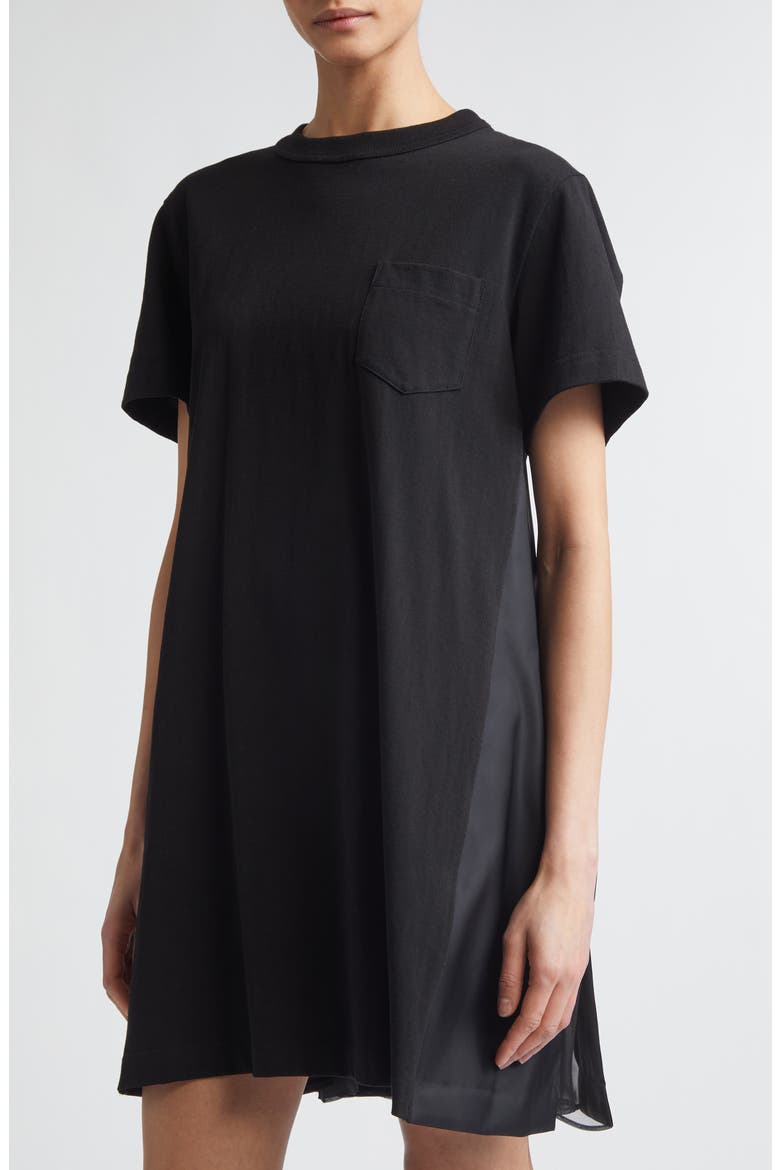 Cotton Jersey & Nylon Twill Dress, Alternate, color, BLACK