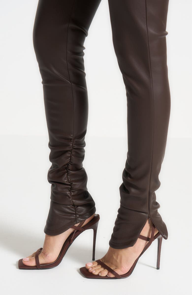 Manière De Voir Clara Leather Angled Waistband Leggings, Alternate, color, Brown