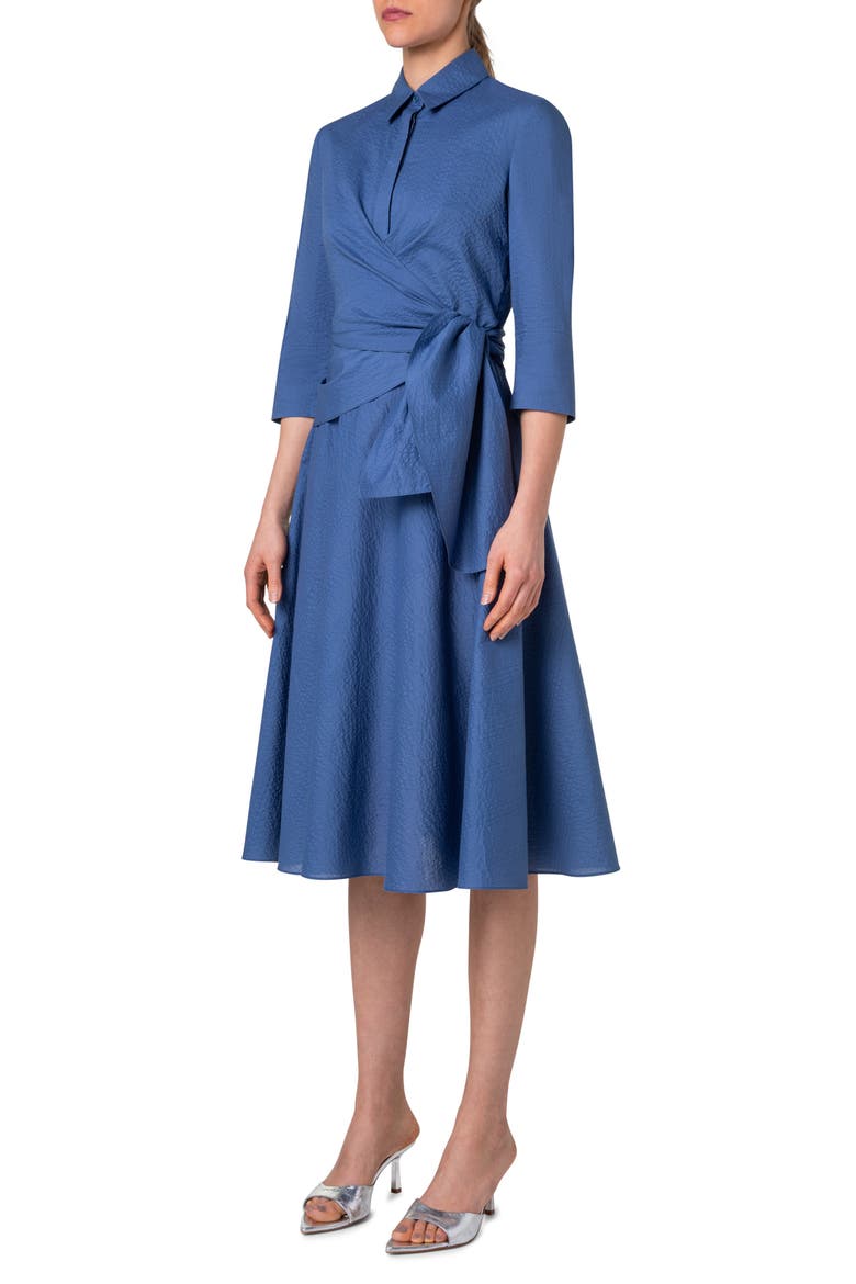 Sash Detail Cotton Seersucker Shirtdress, Alternate, color, SMOKY BLUE