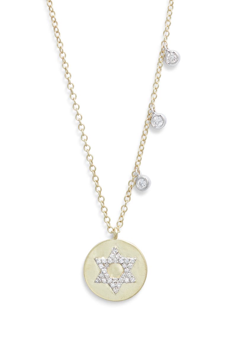 Diamond Star of David Disc Pendant Necklace, Main, color, GOLD