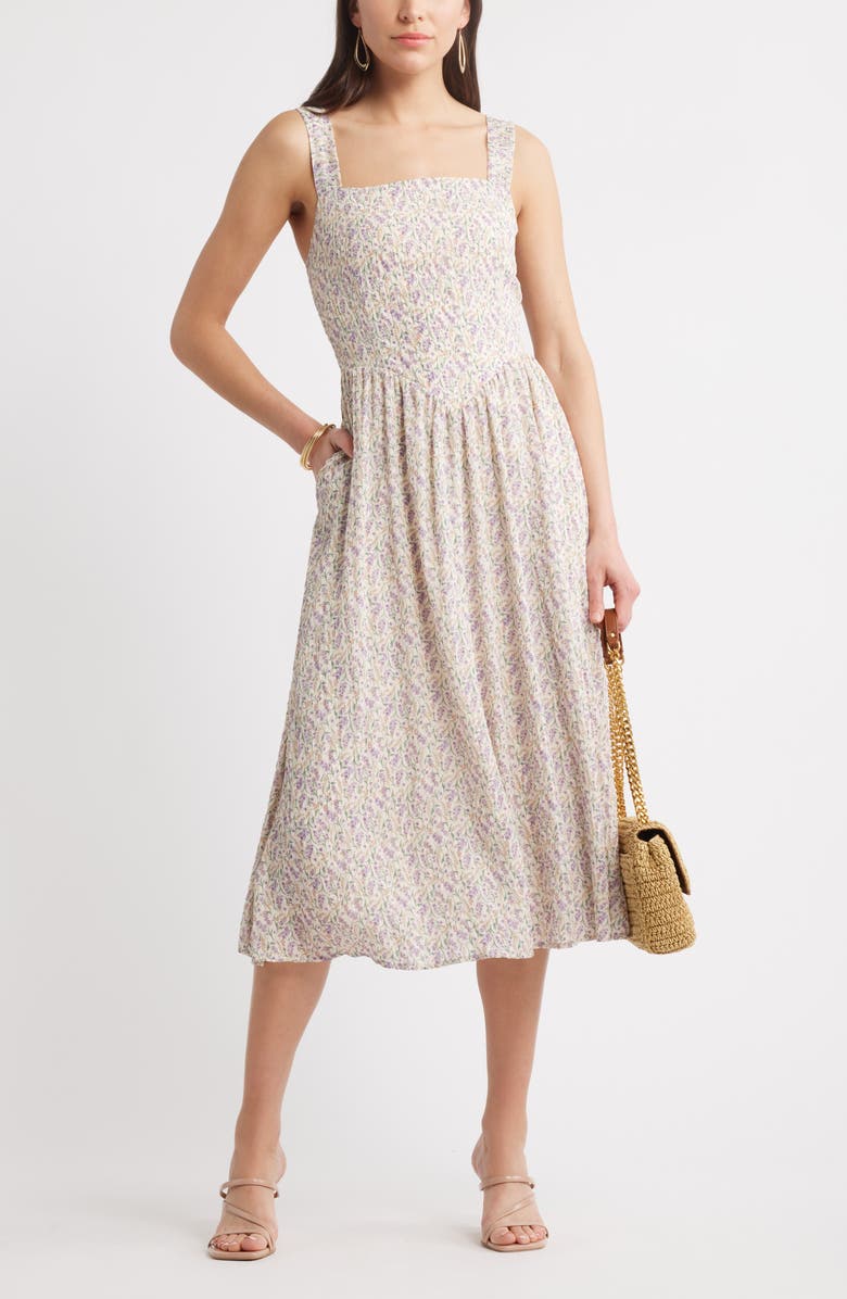 Chelsea28 Floral Sleeveless Fit & Flare Sundress, Main, color, Ivory Floral -Purple