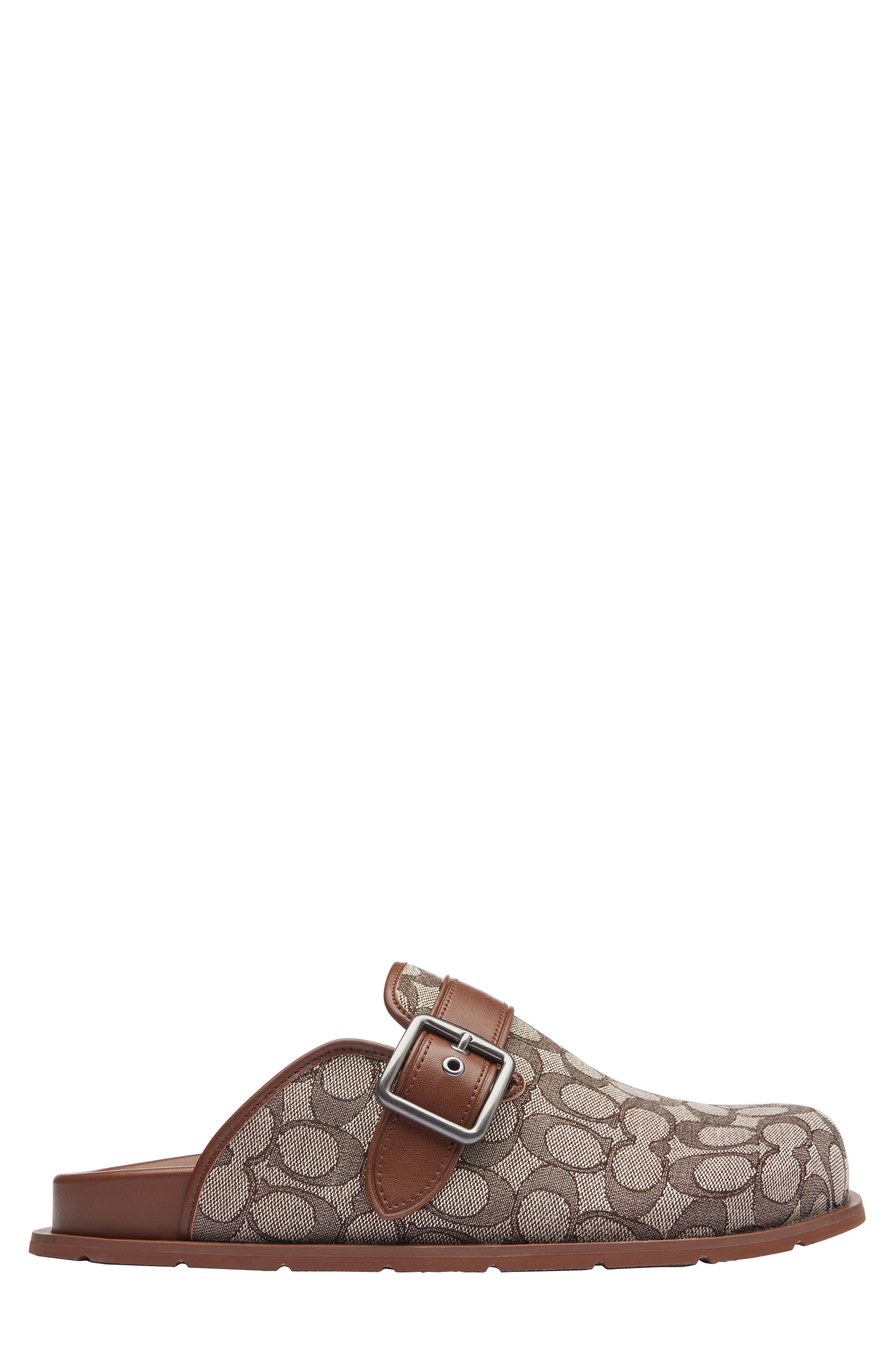 COACH Signature Jacquard Buckle Clog, Alternate, color, Oak/ Vintage Brown
