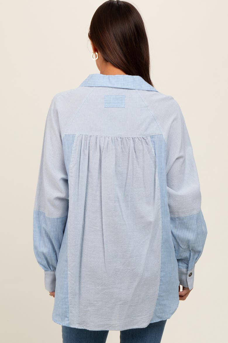 Blue Striped Colorblock Button Up Top, Alternate, color, Light Blue