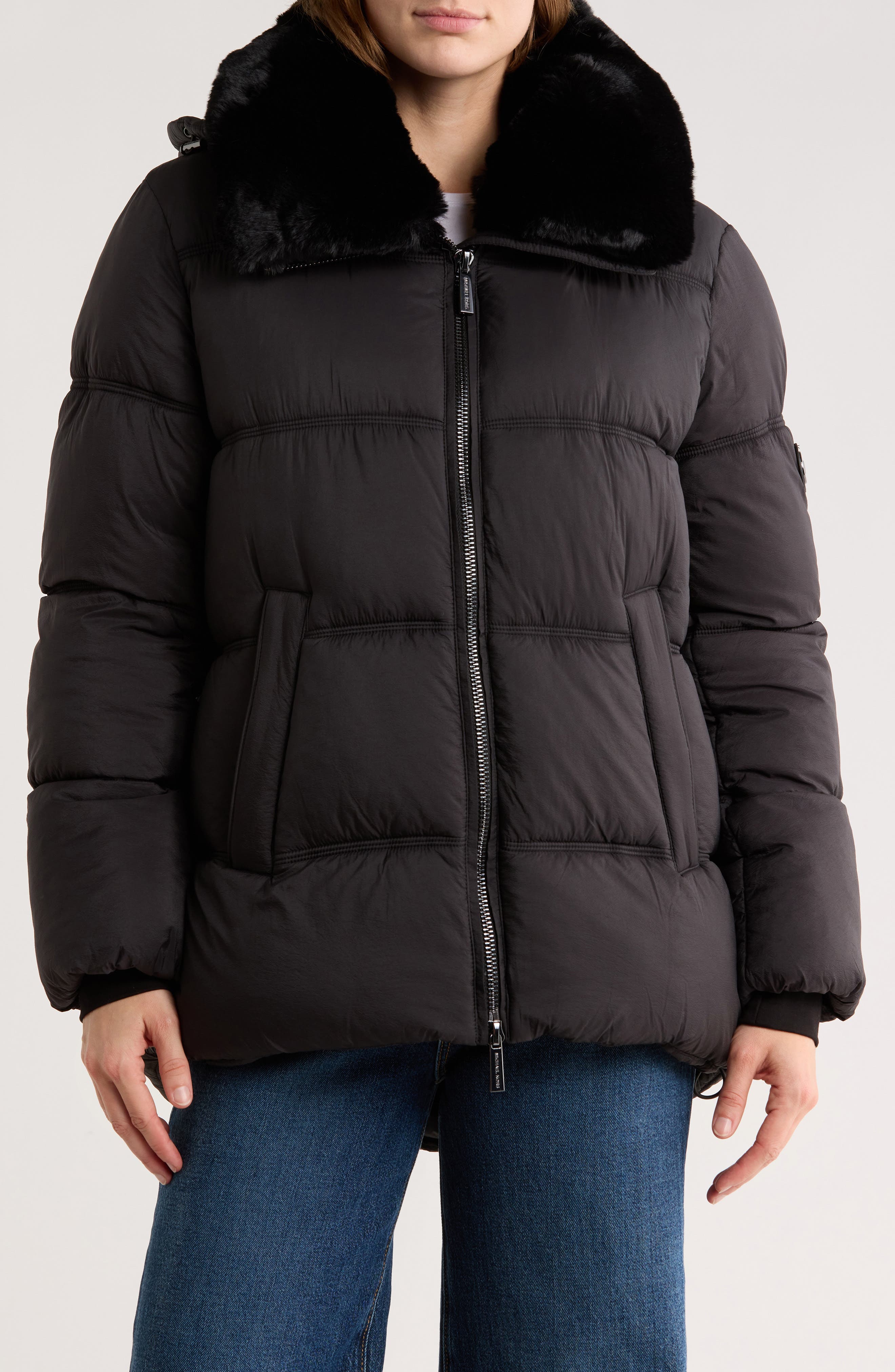 Michael Kors Faux Fur Trim Hooded Puffer Jacket