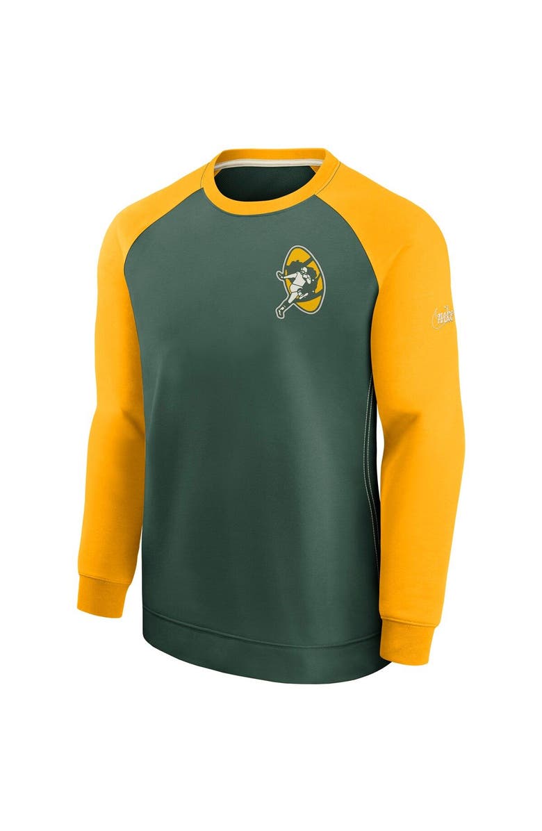 Nike Men's Nike Green/Gold Green Bay Packers Historic Raglan Crew Performance Sweater, Alternate, color,