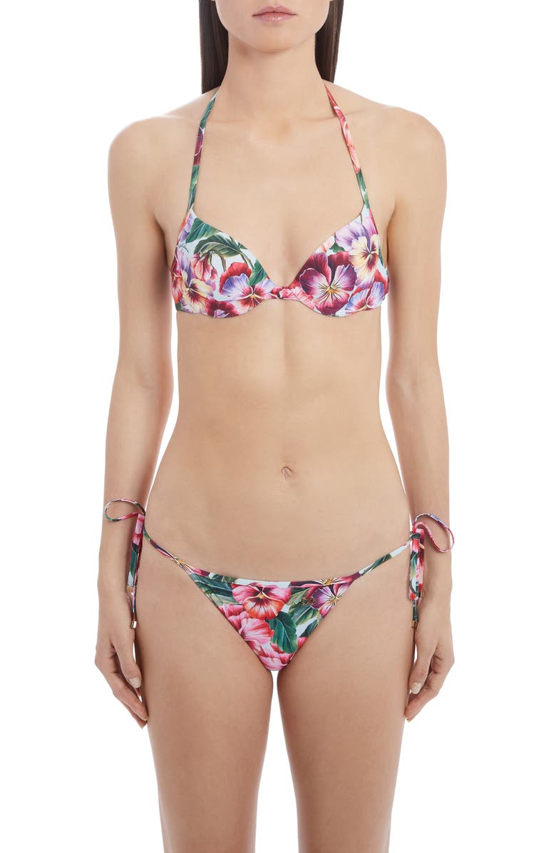 Dolce&Gabbana Pansy Print Underwire Bikini Top, Main, color, 