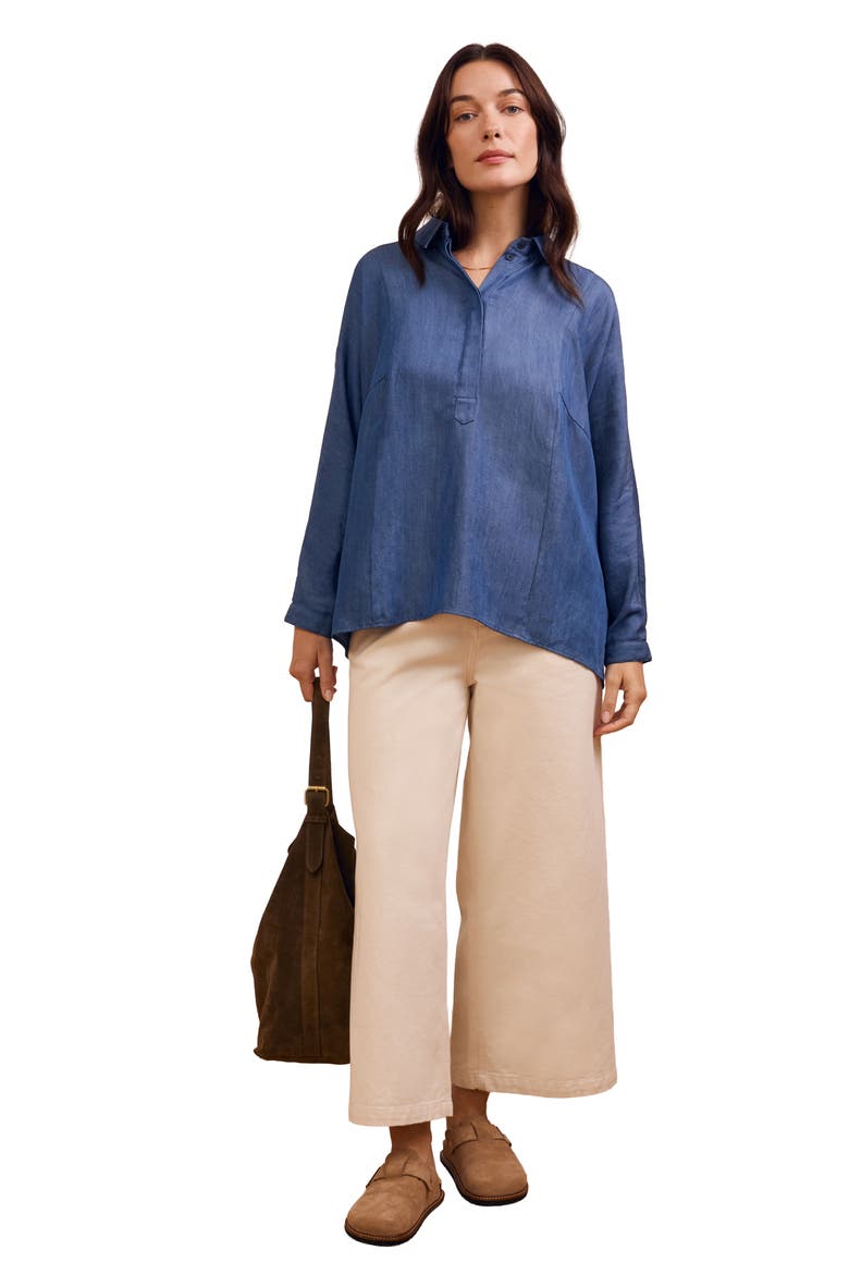 Drapey Pop Over Blouse, Alternate, color, Denim Blue